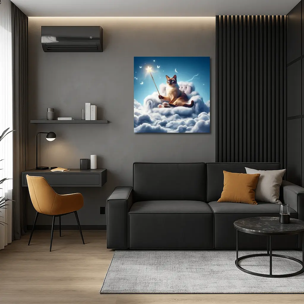 Siamese Cat Wizard Star Wand Clouds – Wall Art