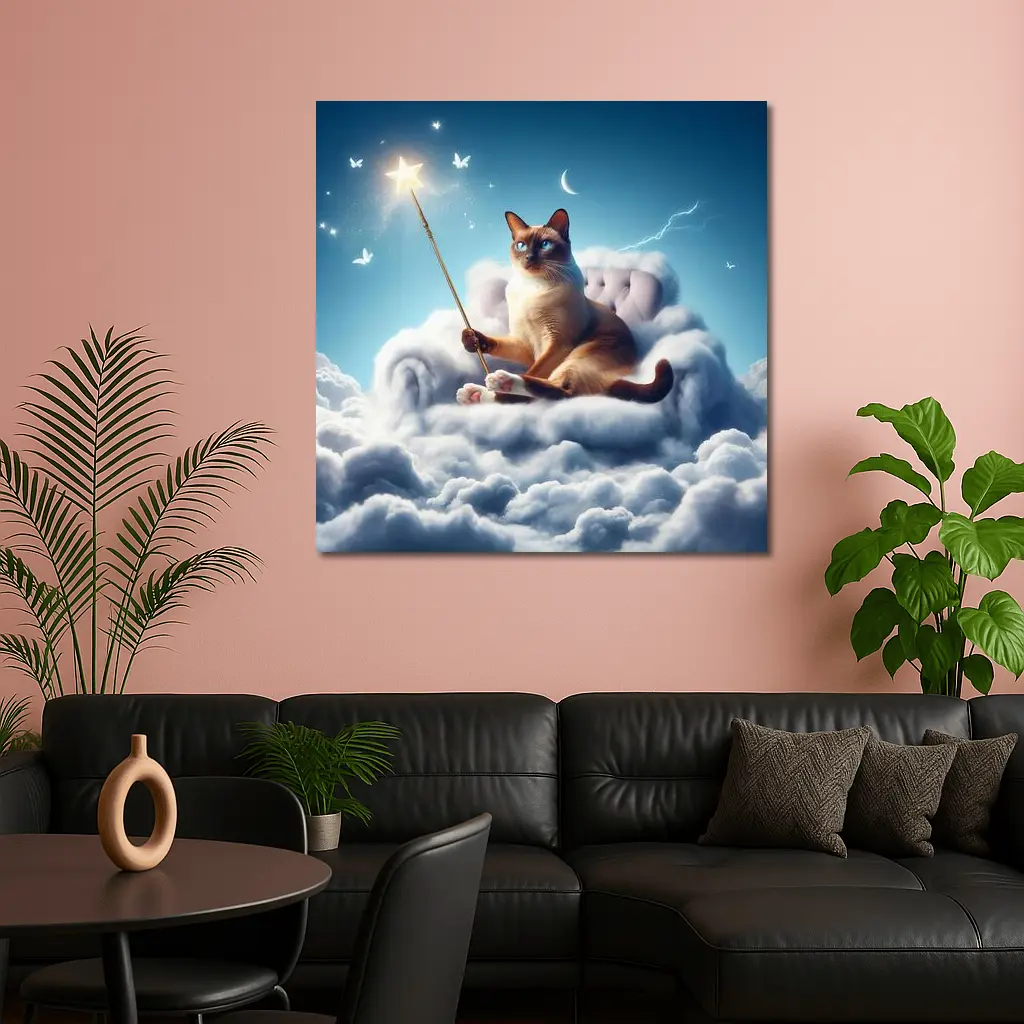 Siamese Cat Wizard Star Wand Clouds – Wall Art