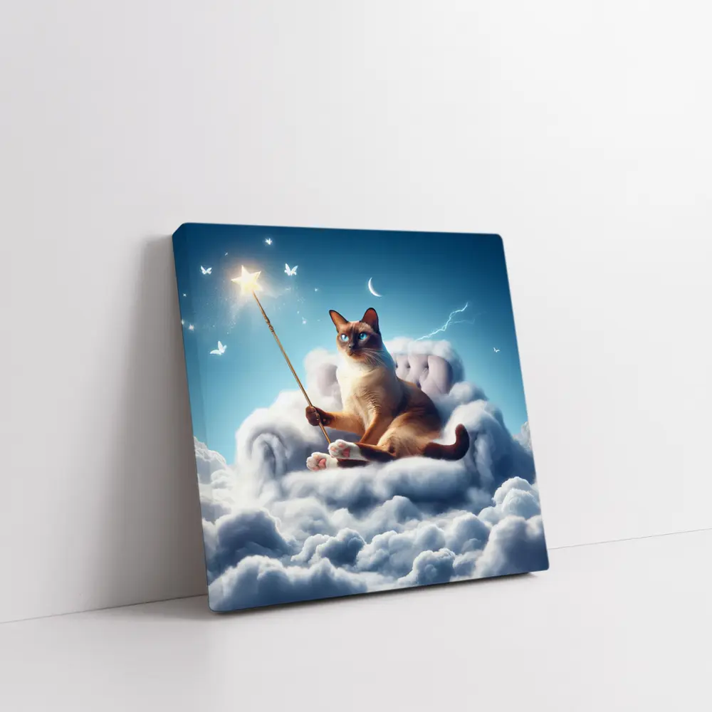 Siamese Cat Wizard Star Wand Clouds – Wall Art