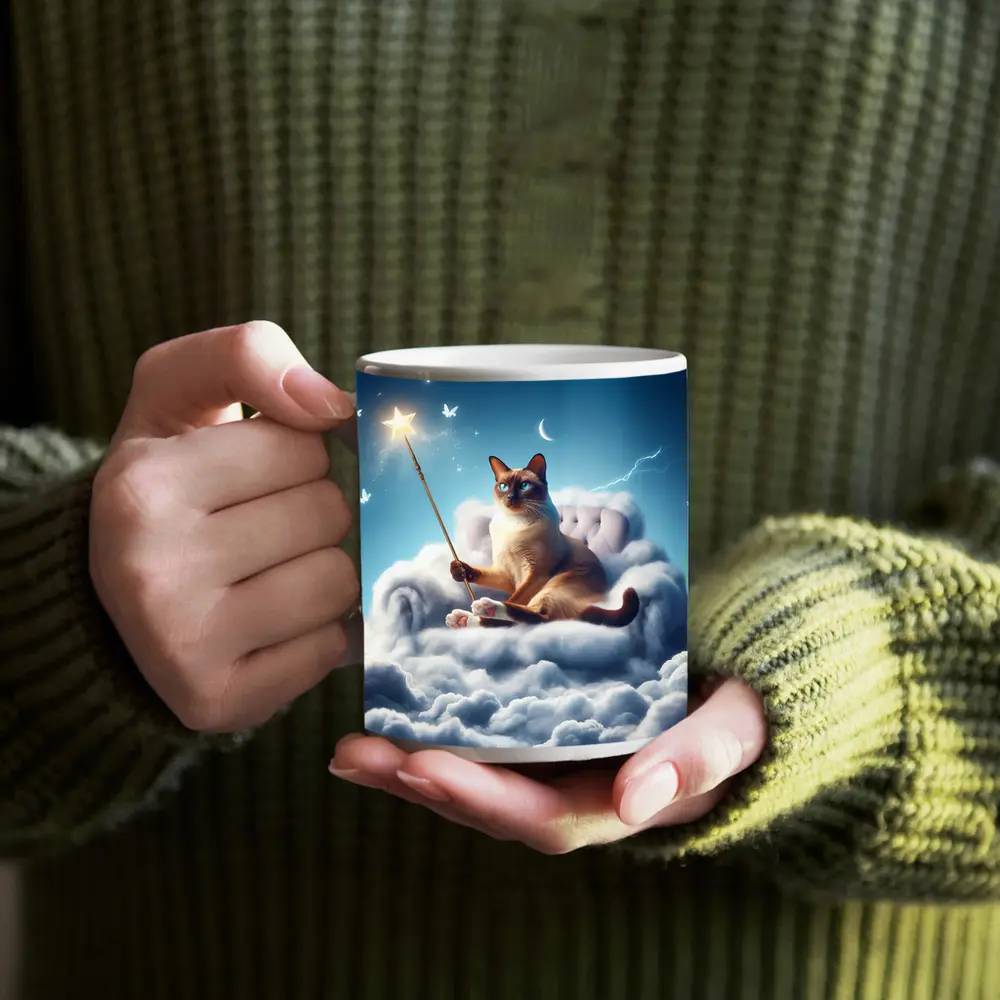 Siamese Cat Wizard Star Wand Clouds – Mugs
