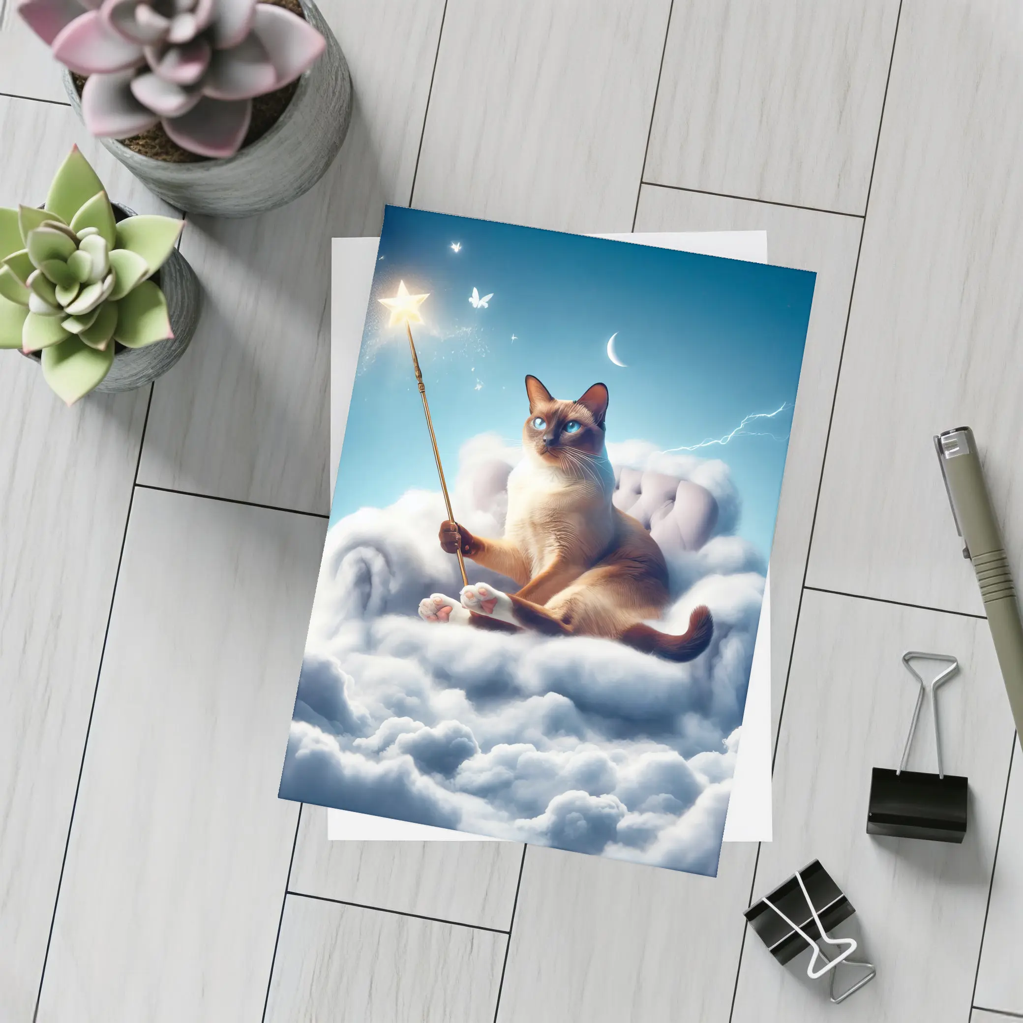 Siamese Cat Wizard Star Wand Clouds – Postcards