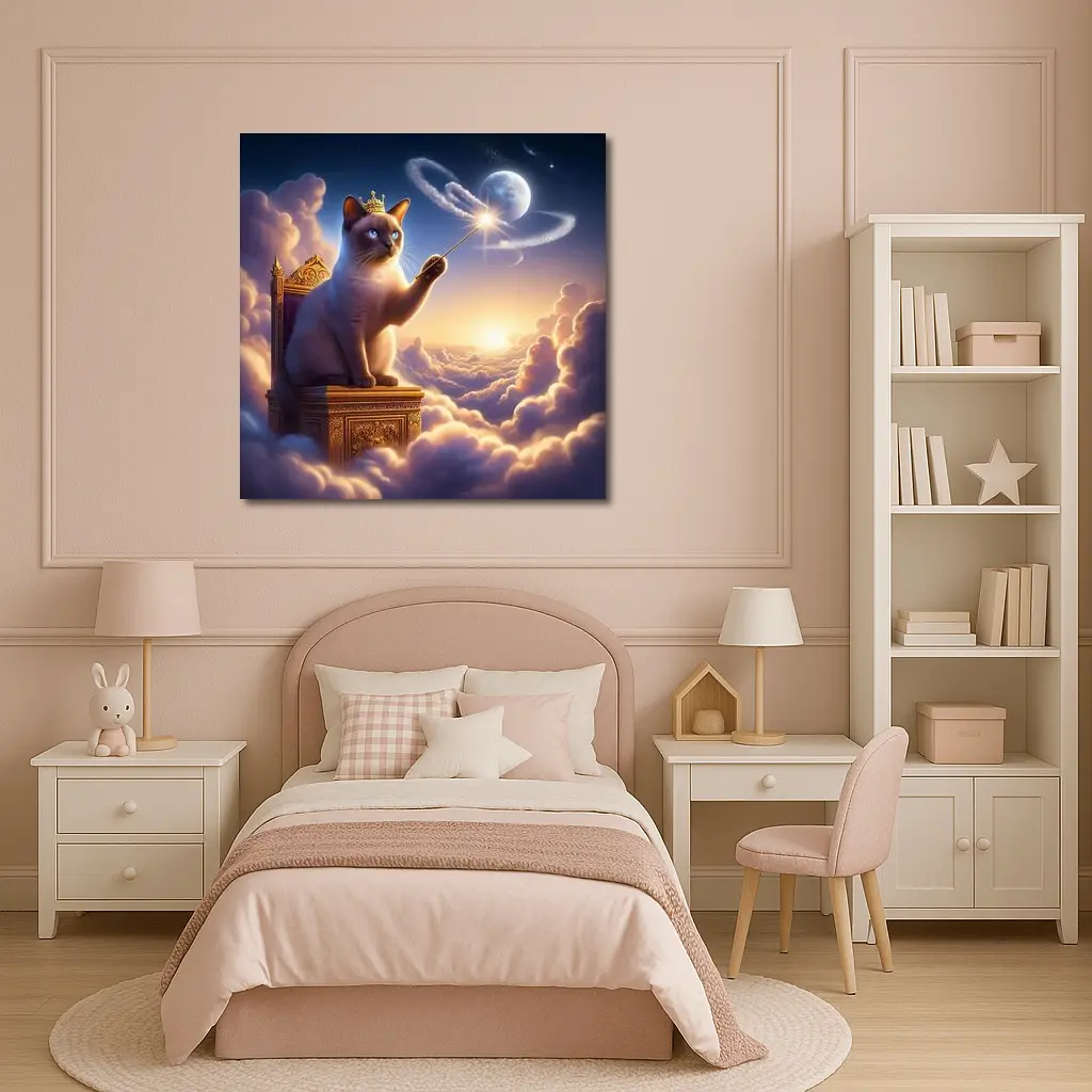 Siamese Cat King Magic Wand Clouds – Wall Art