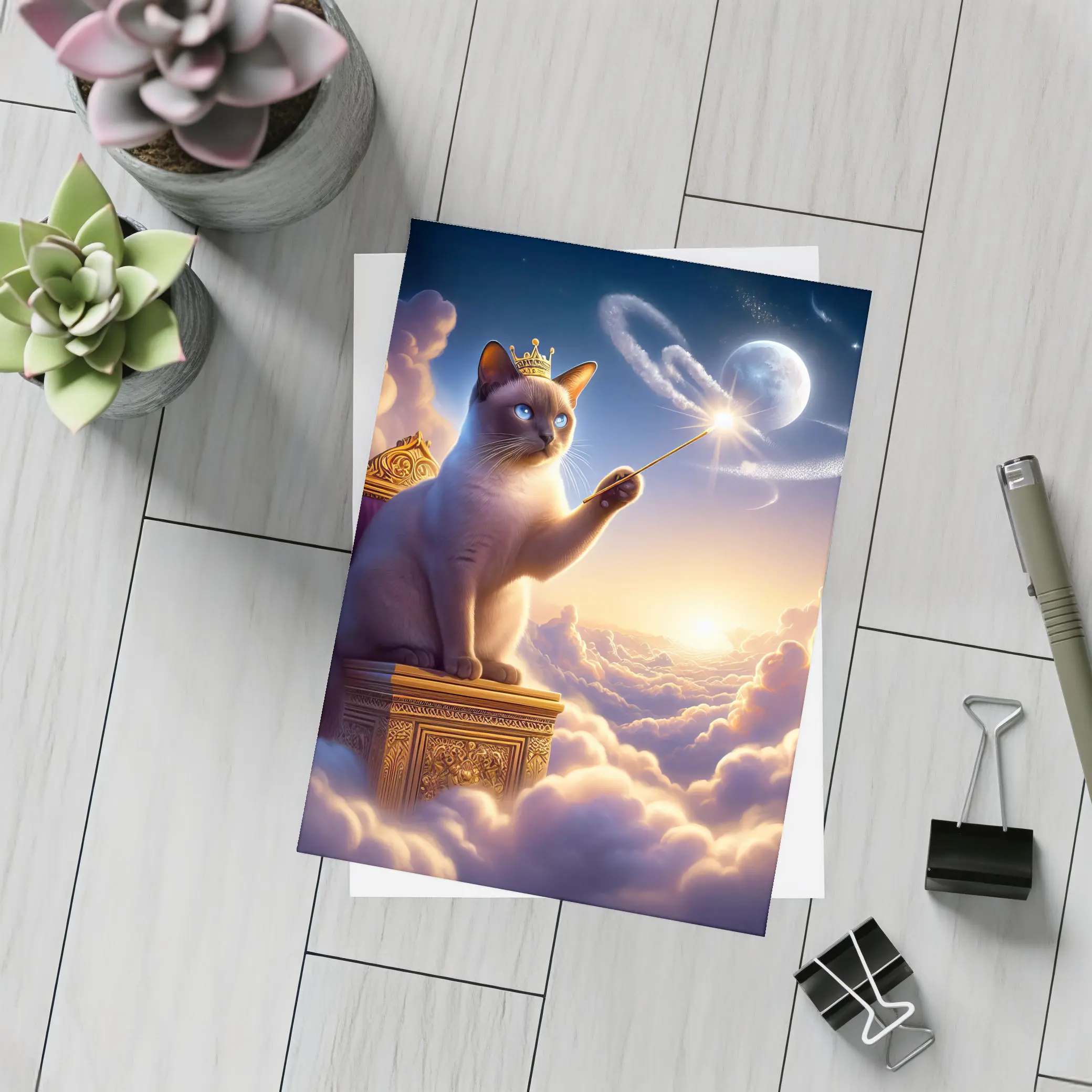 Siamese Cat King Magic Wand Clouds – Postcards