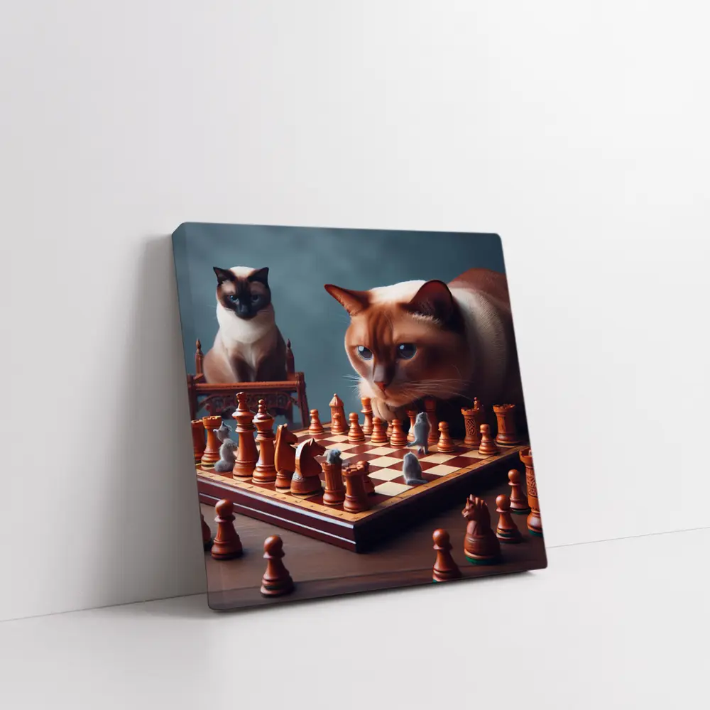 Siamese Cats Playing Chess Focused Game – Wall Art