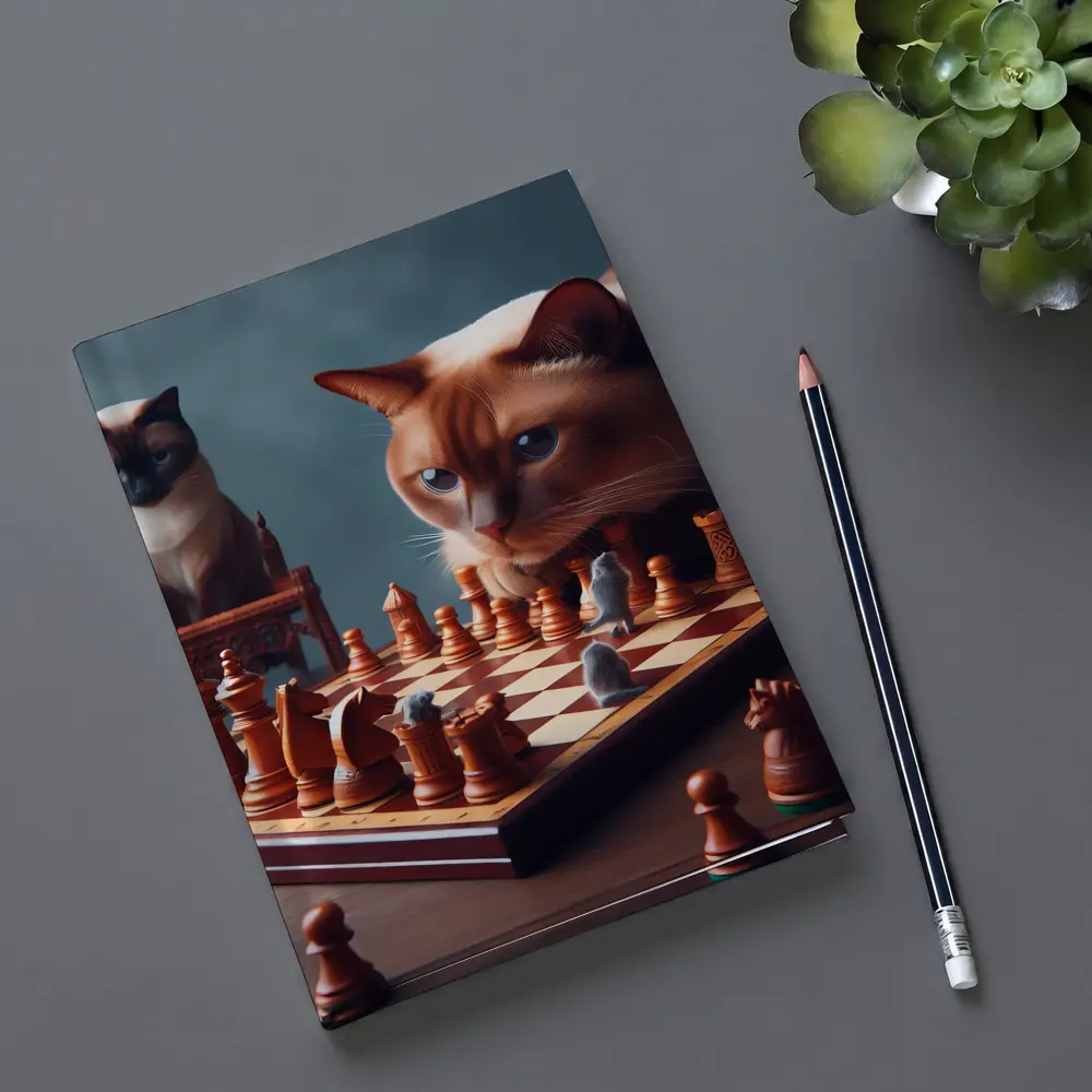 Siamese Cats Playing Chess Focused Game – Notebooks