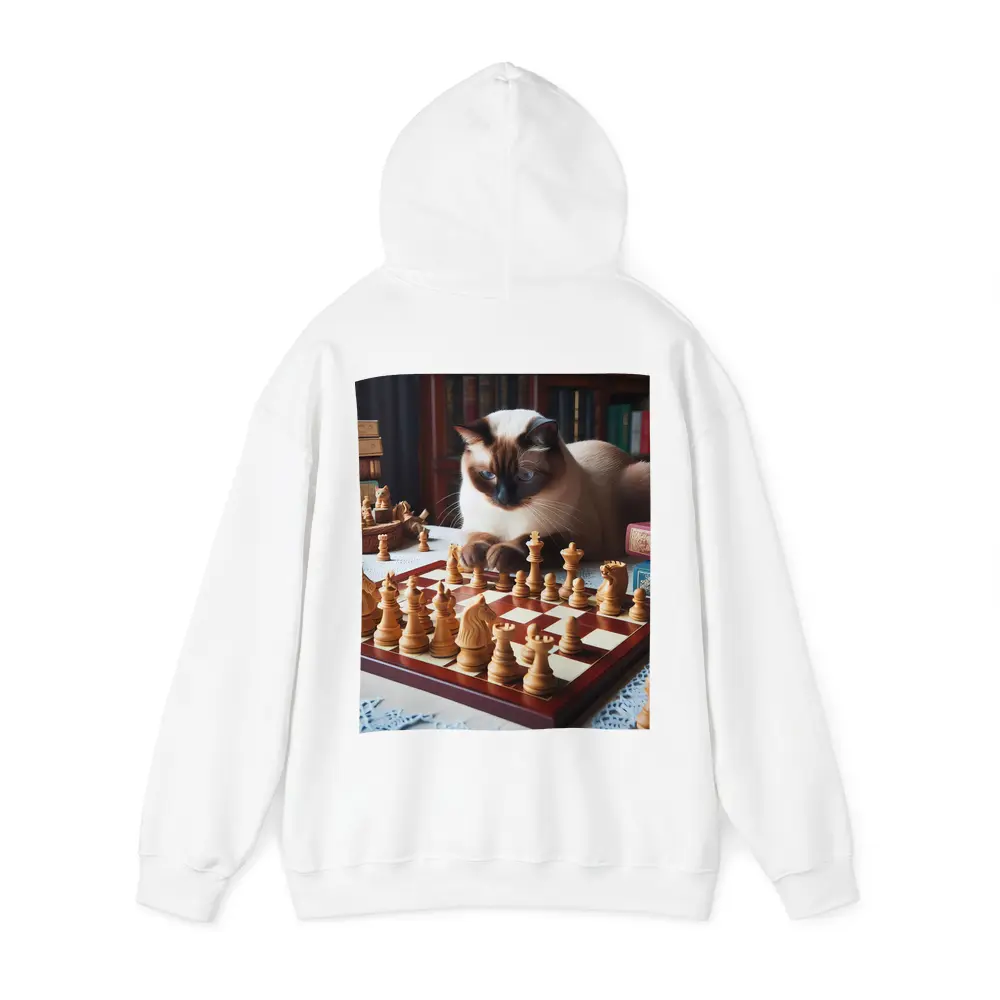 Siamese Cat Studying Chess Board Library – Hoodies