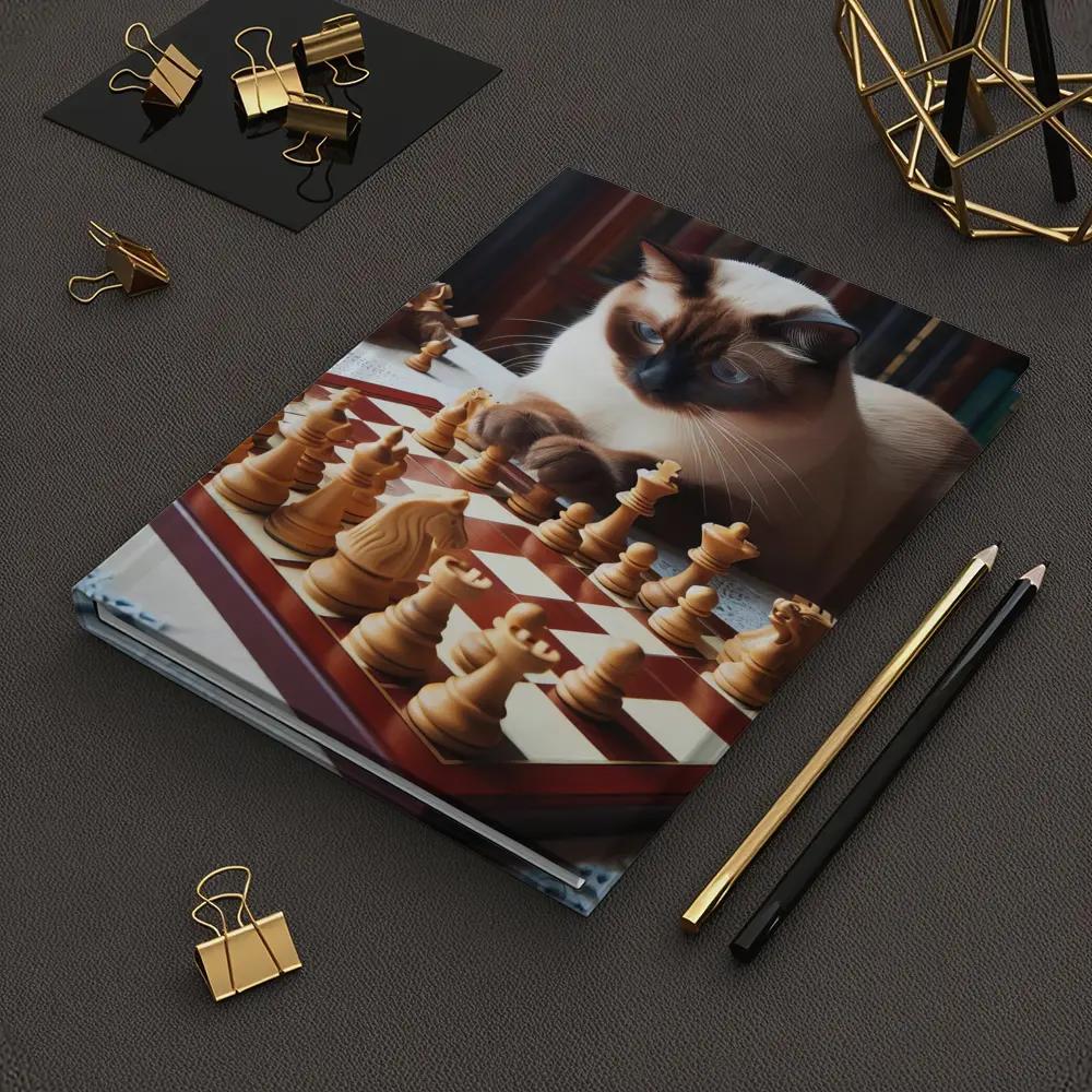 Siamese Cat Studying Chess Board Library – Notebooks