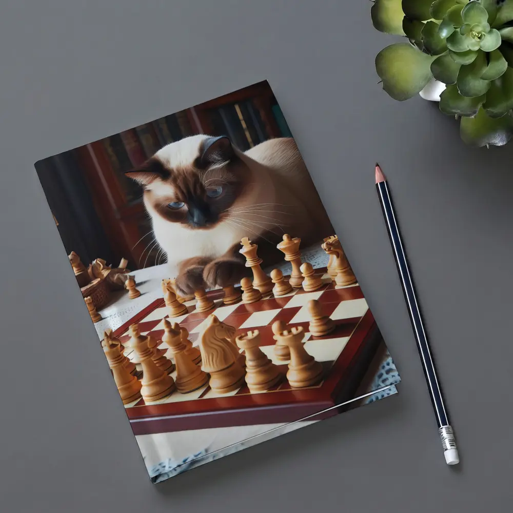 Siamese Cat Studying Chess Board Library – Notebooks