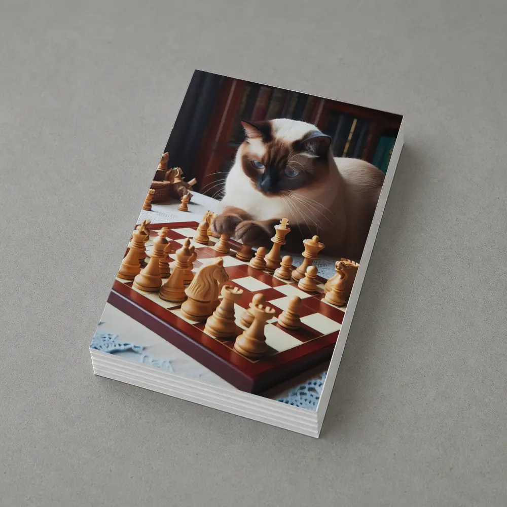 Siamese Cat Studying Chess Board Library – Postcards