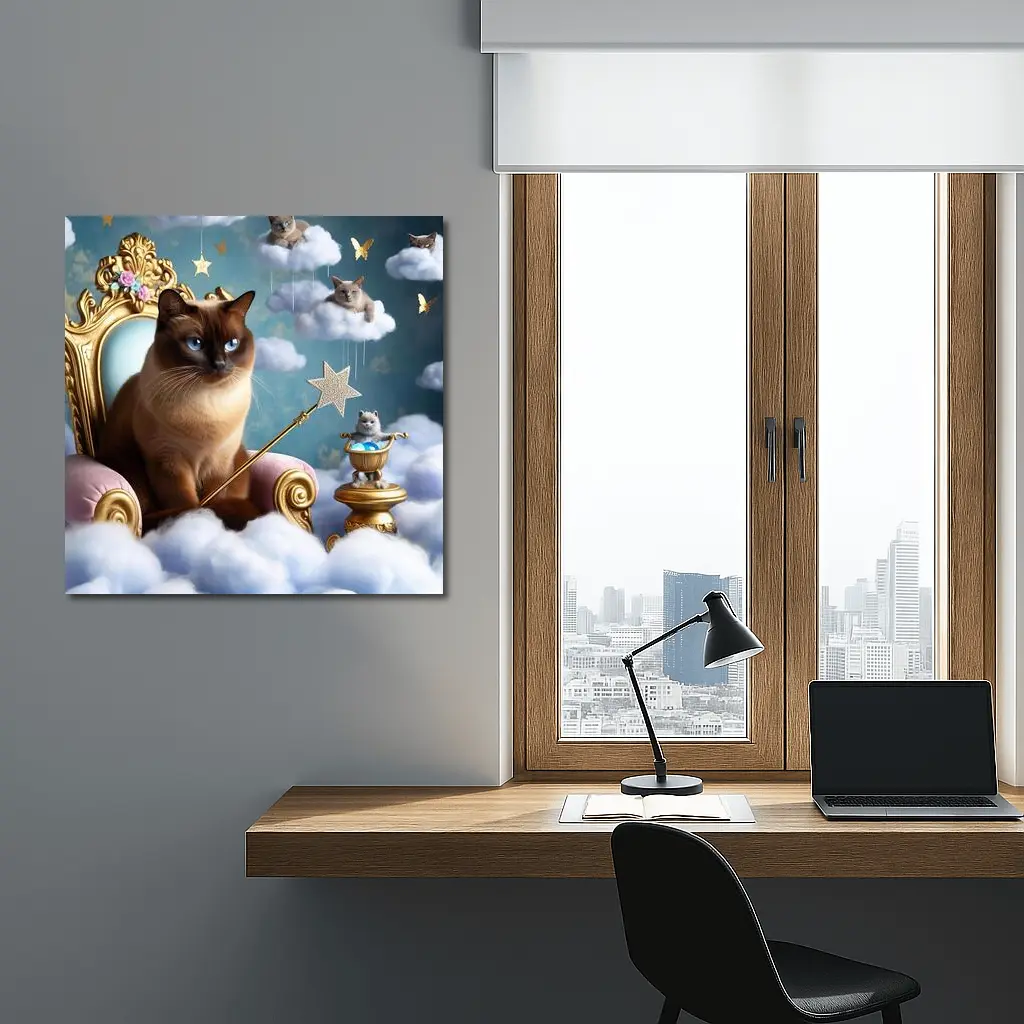 Siamese Cat Royal Throne Fantasy Cloud Scene – Wall Art