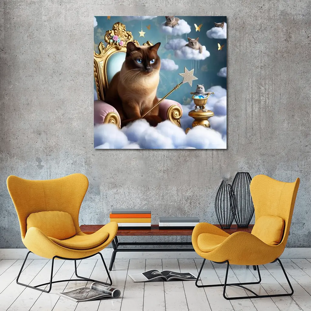 Siamese Cat Royal Throne Fantasy Cloud Scene – Wall Art
