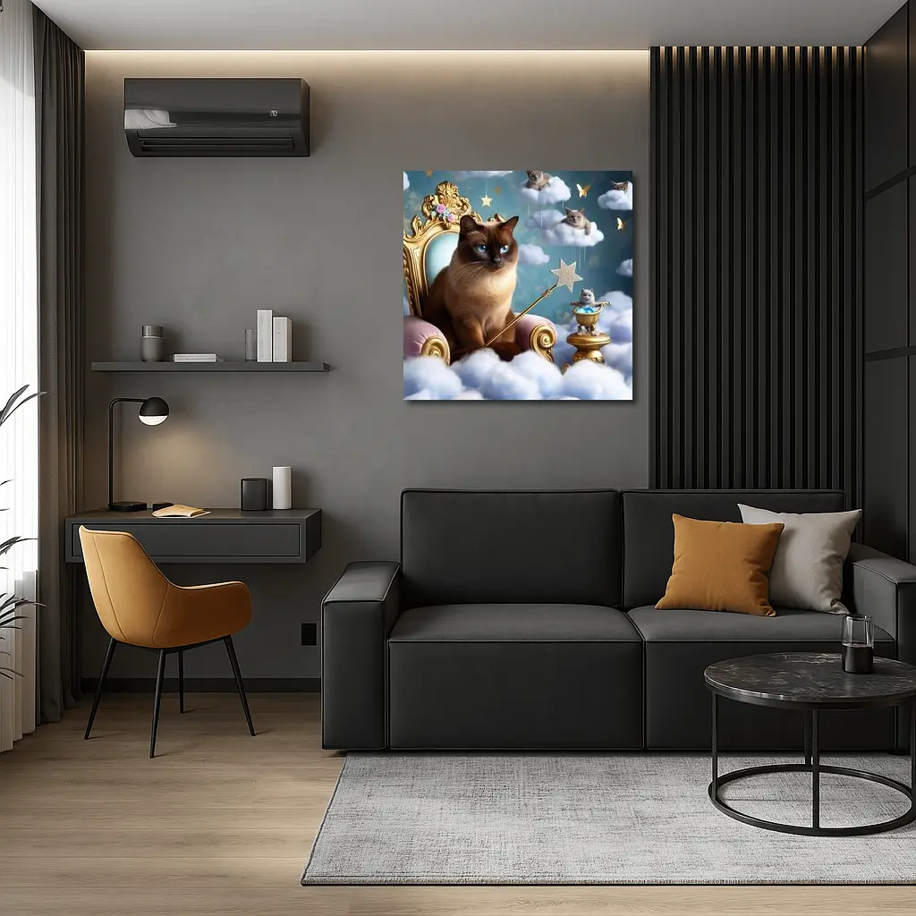 Siamese Cat Royal Throne Fantasy Cloud Scene – Wall Art