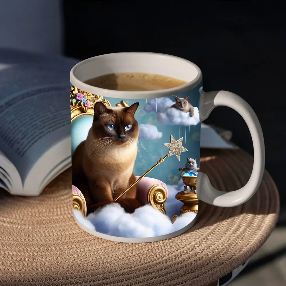 Siamese Cat Royal Throne Fantasy Cloud Scene – Mugs