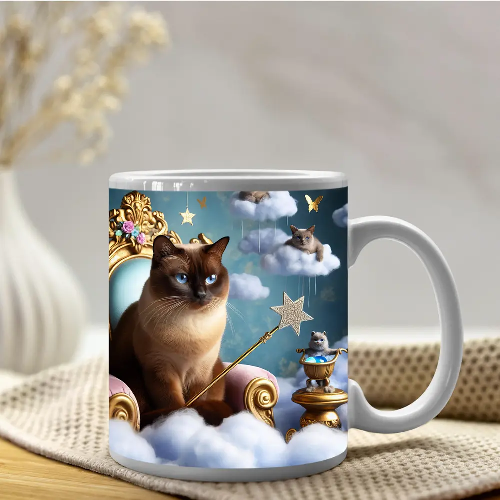 Siamese Cat Royal Throne Fantasy Cloud Scene – Mugs