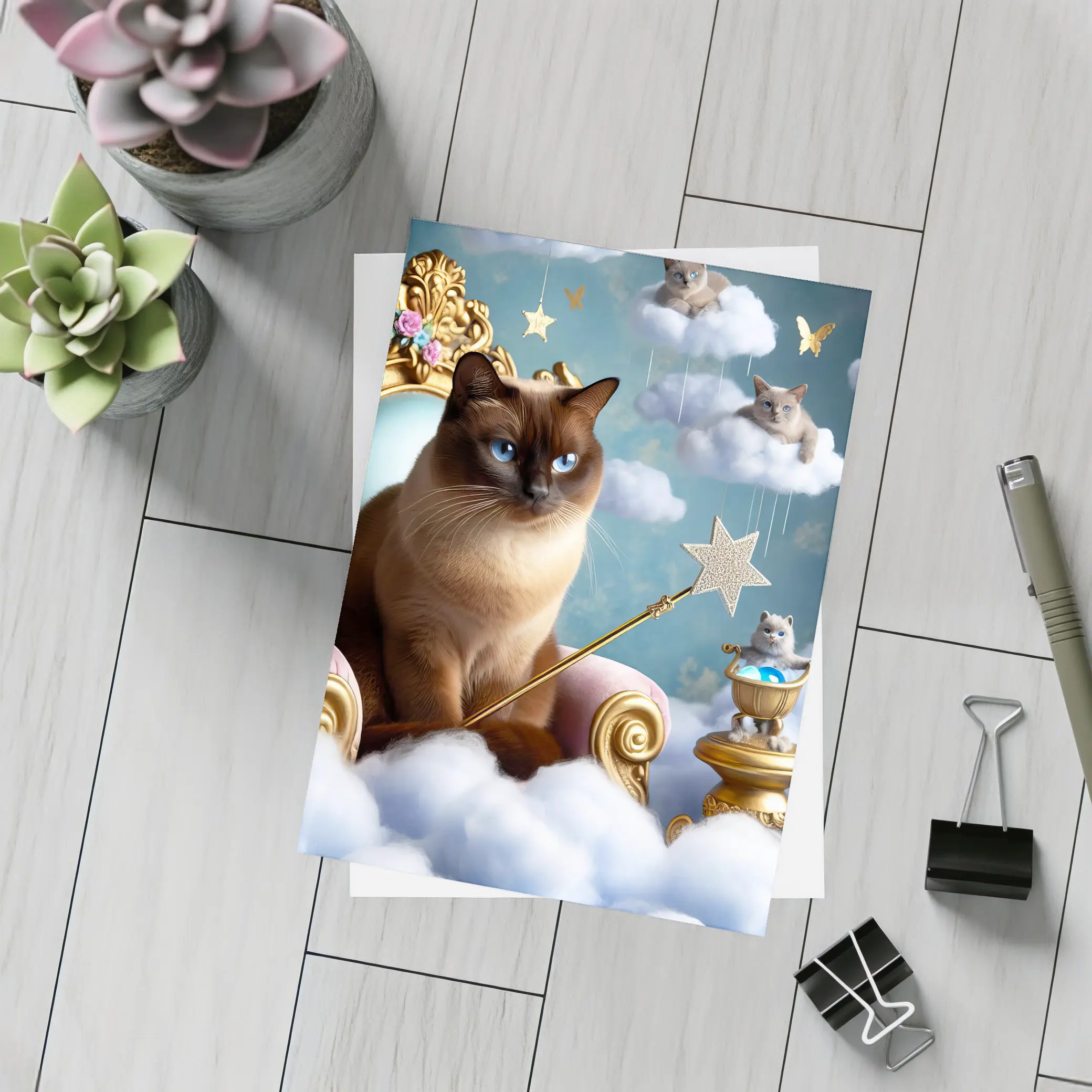 Siamese Cat Royal Throne Fantasy Cloud Scene – Postcards