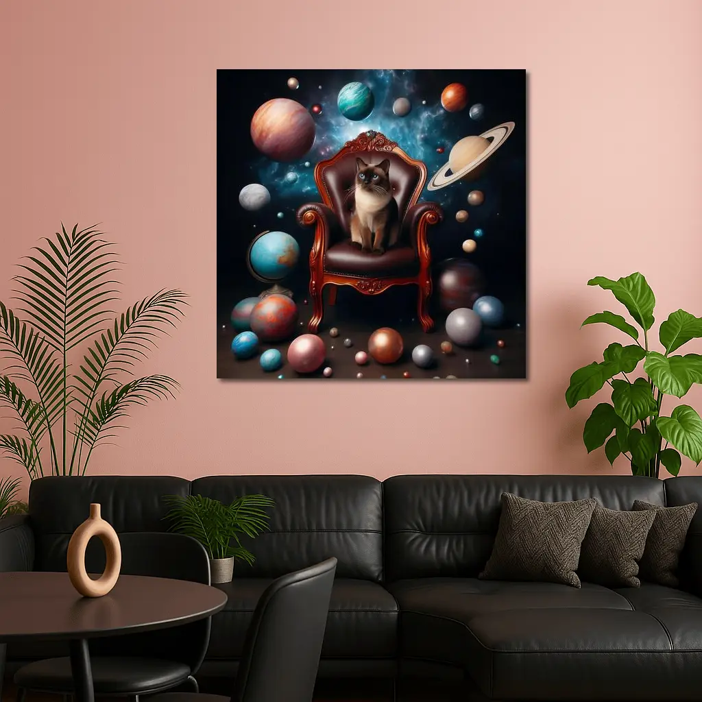 Siamese Cat Throne Cosmic Space Planets – Wall Art