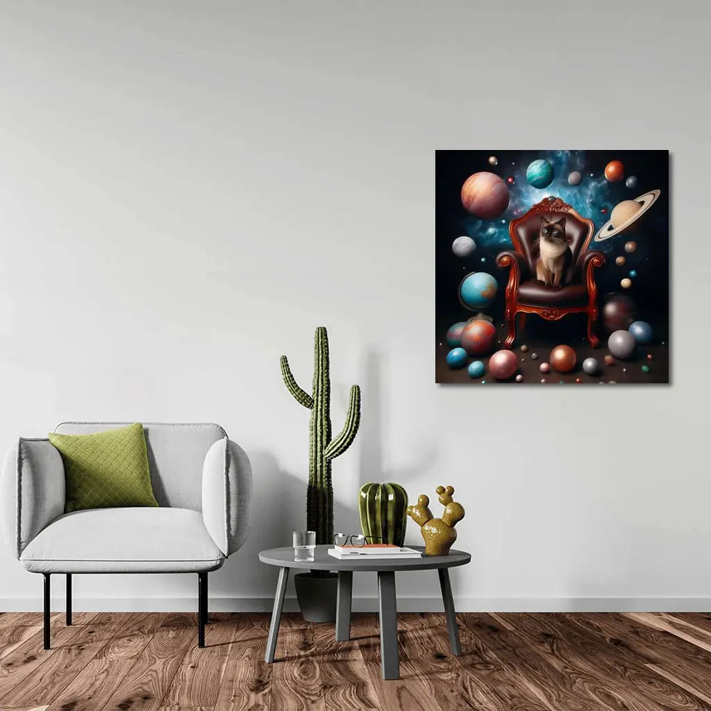 Siamese Cat Throne Cosmic Space Planets – Wall Art