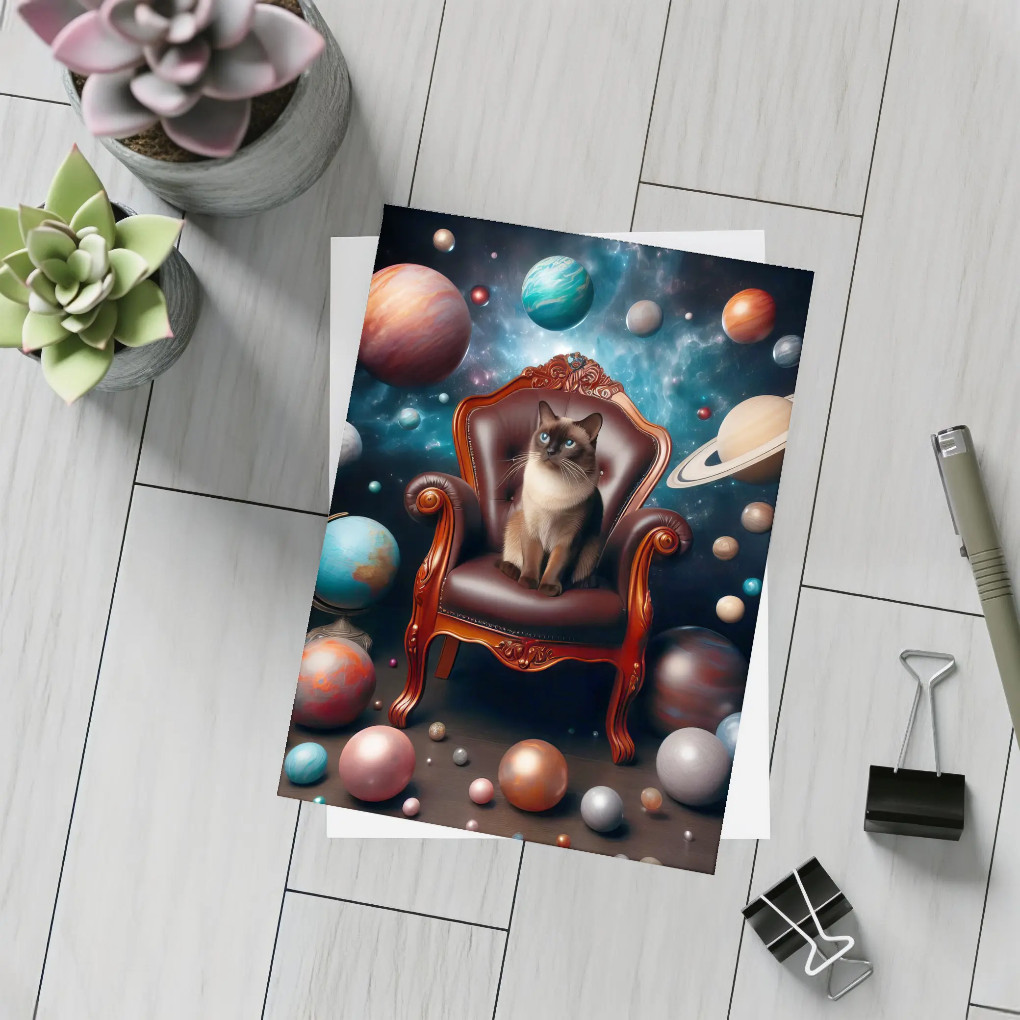 Siamese Cat Throne Cosmic Space Planets – Postcards