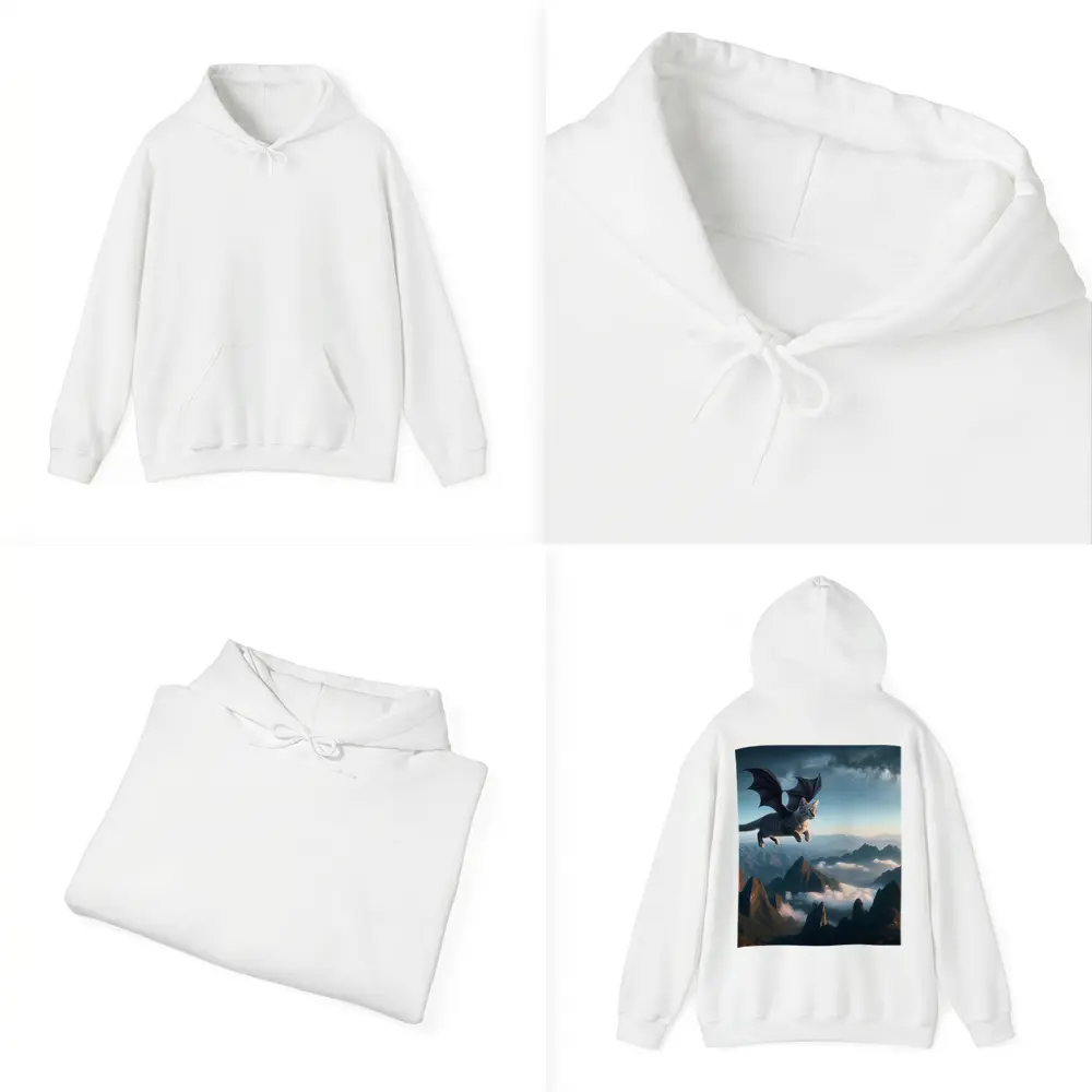 Dragon Cat Flying Over Misty Mountains – Hoodies
