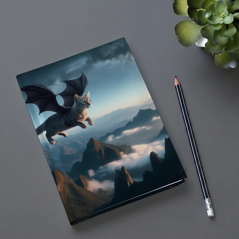 Dragon Cat Flying Over Misty Mountains – Notebooks