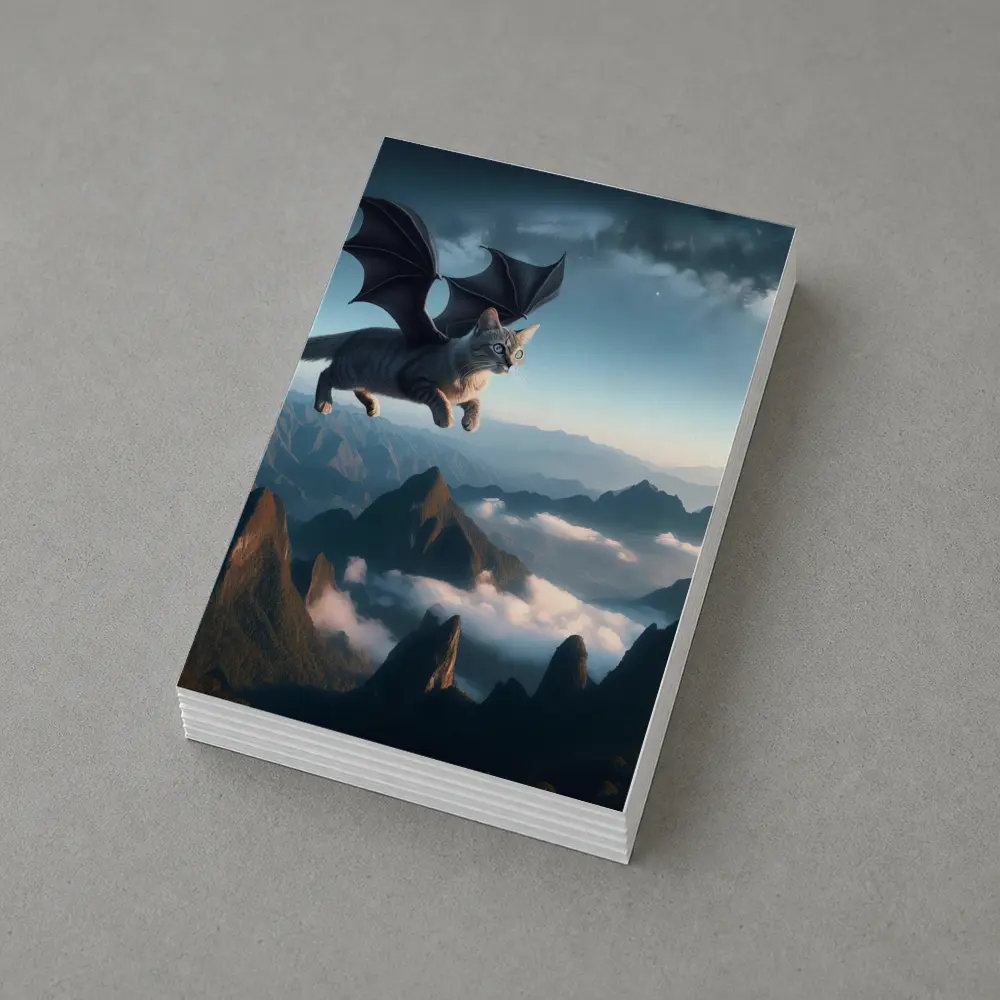 Dragon Cat Flying Over Misty Mountains – Postcards