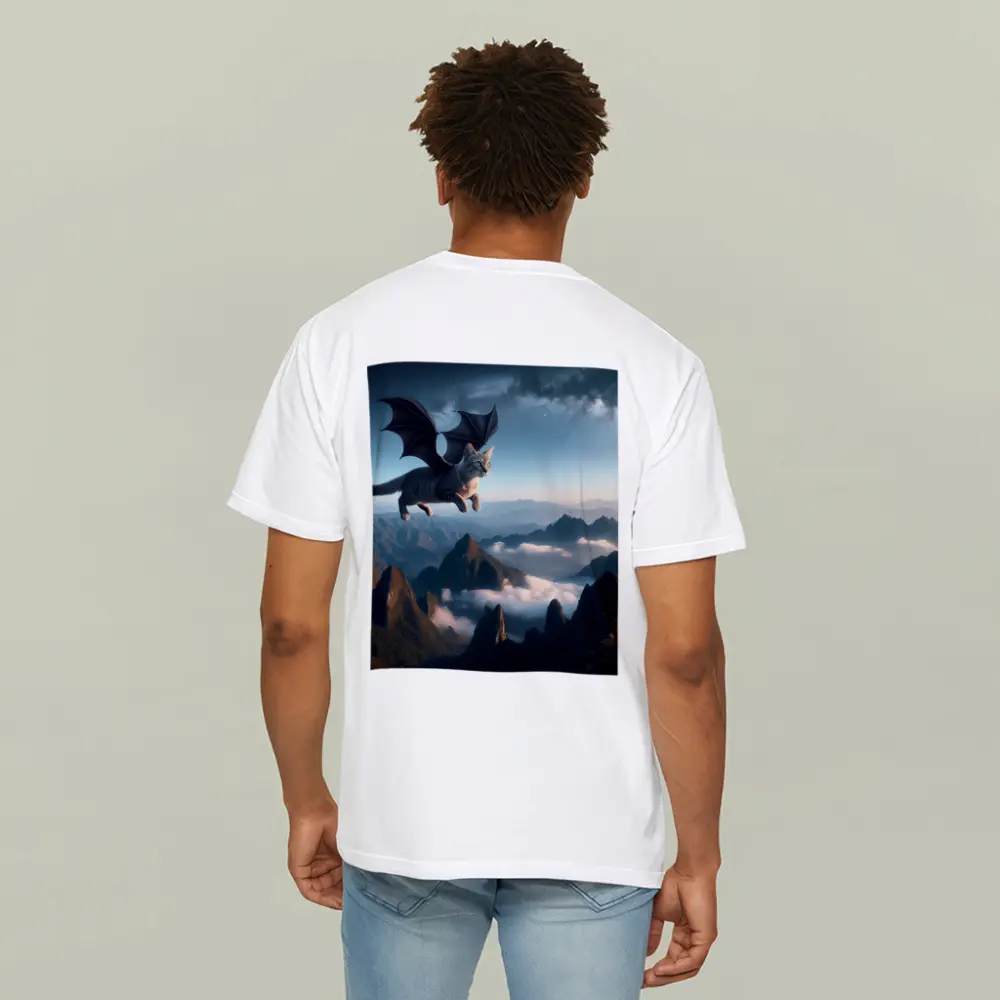 Dragon Cat Flying Over Misty Mountains – T-Shirts