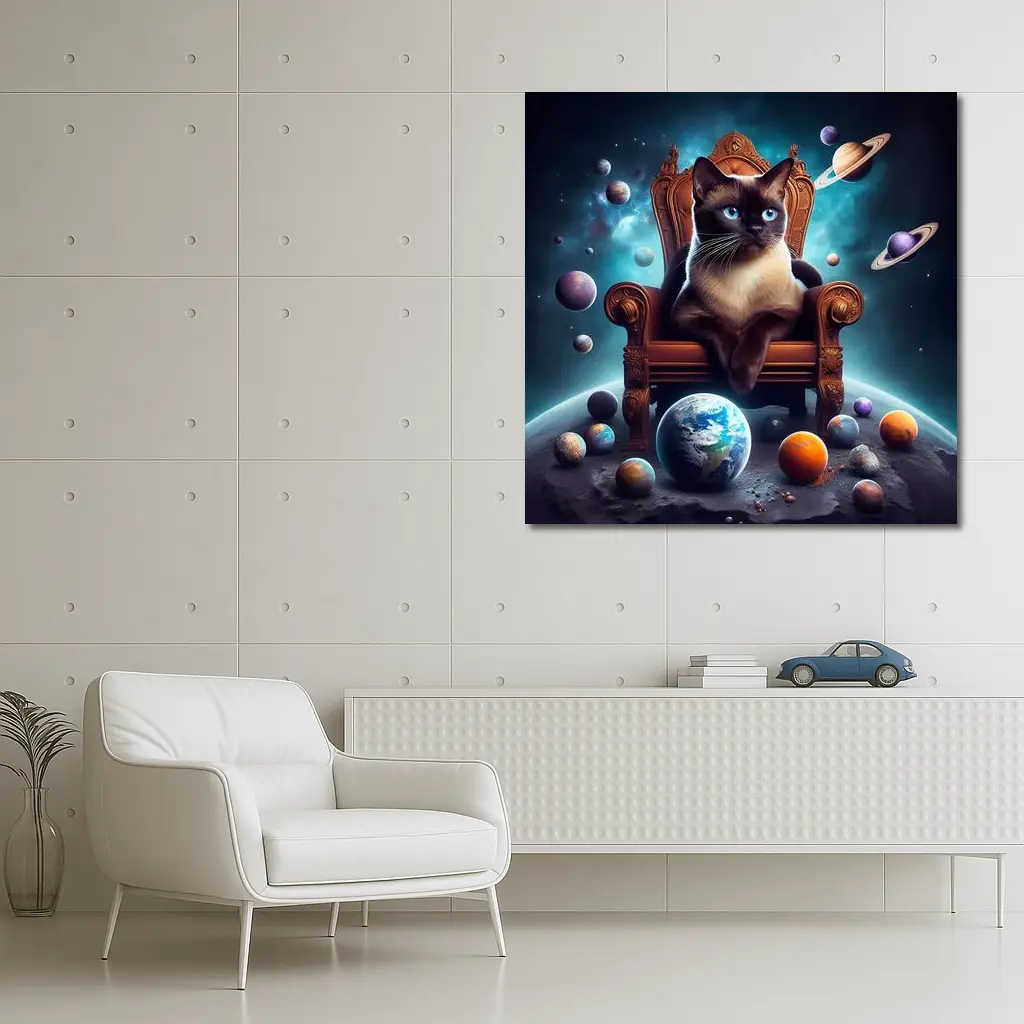 Siamese Cat Throne Space Planets Fantasy – Wall Art