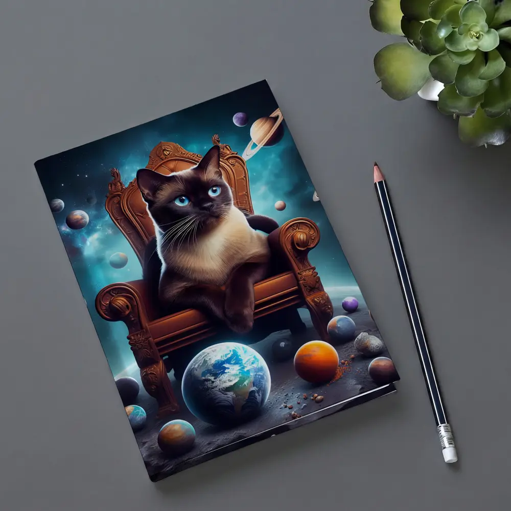 Siamese Cat Throne Space Planets Fantasy – Notebooks
