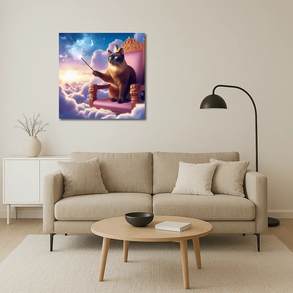 Siamese Cat King Throne Clouds Fantasy – Wall Art