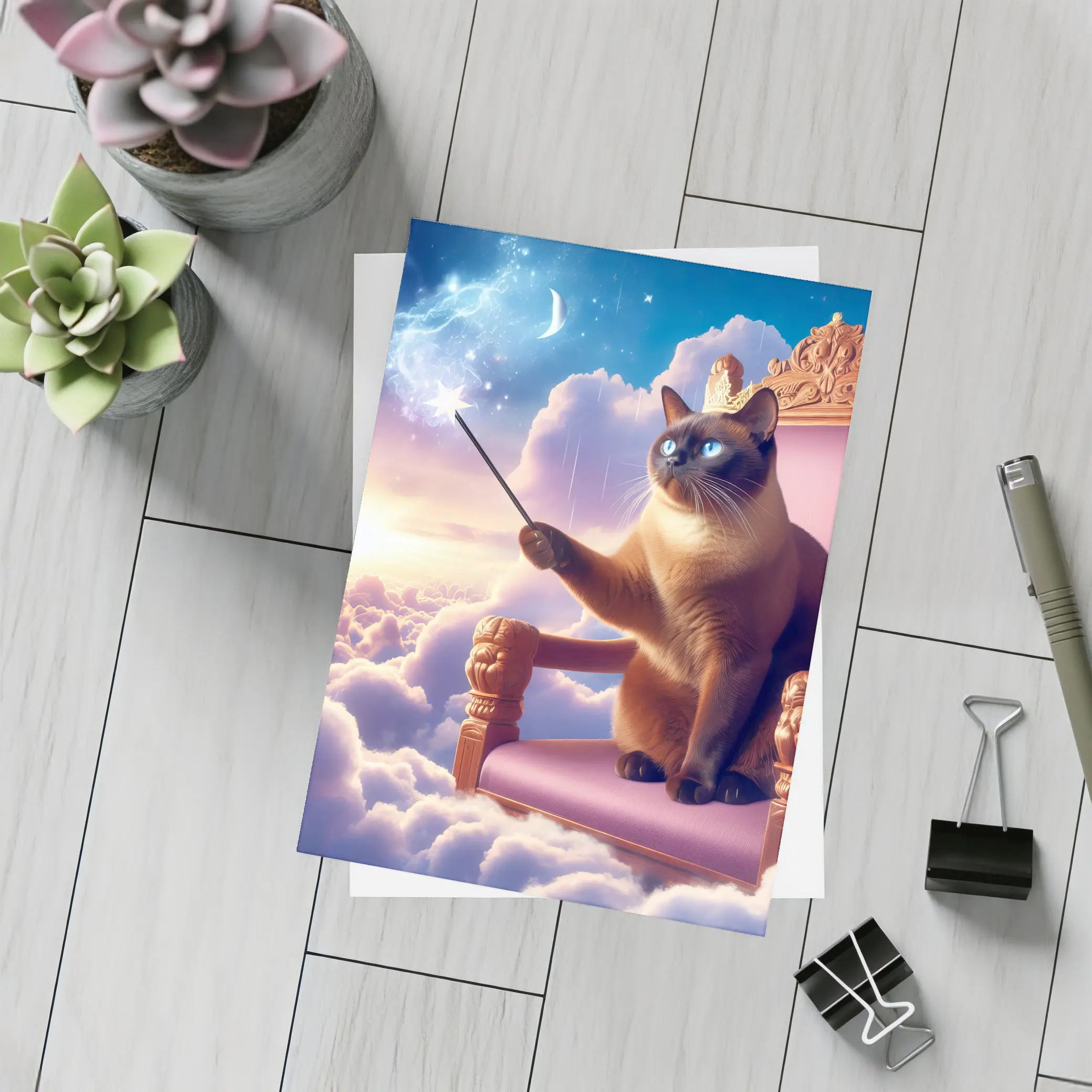 Siamese Cat King Throne Clouds Fantasy – Postcards