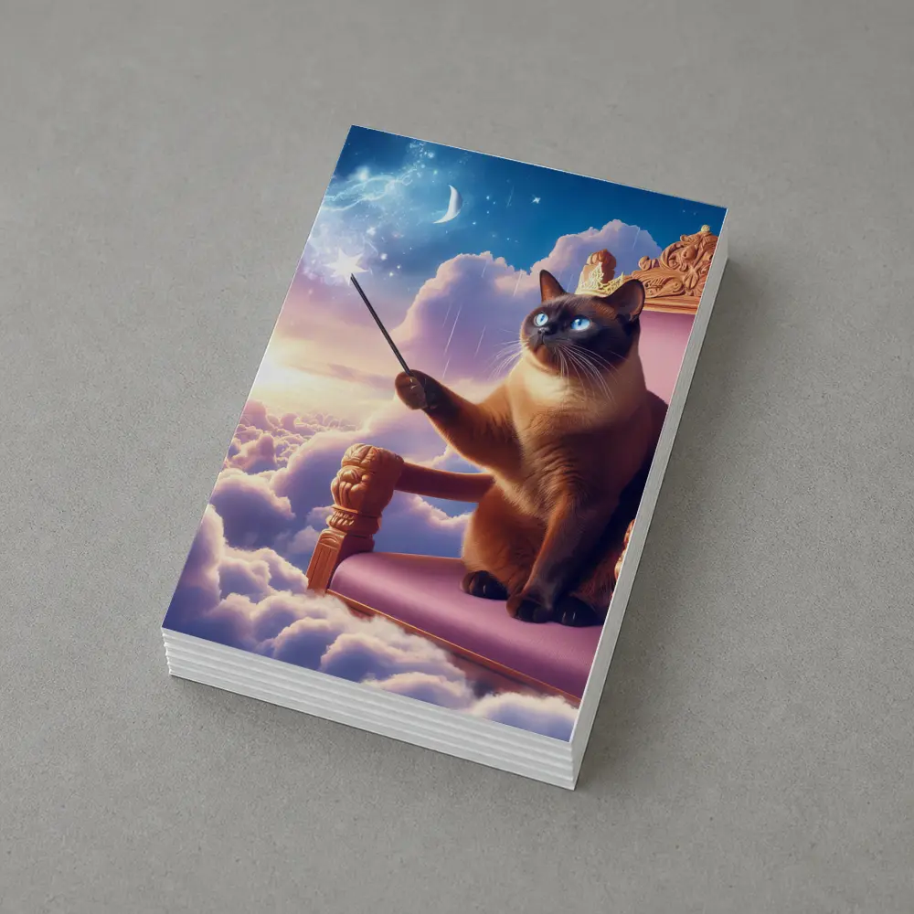 Siamese Cat King Throne Clouds Fantasy – Postcards