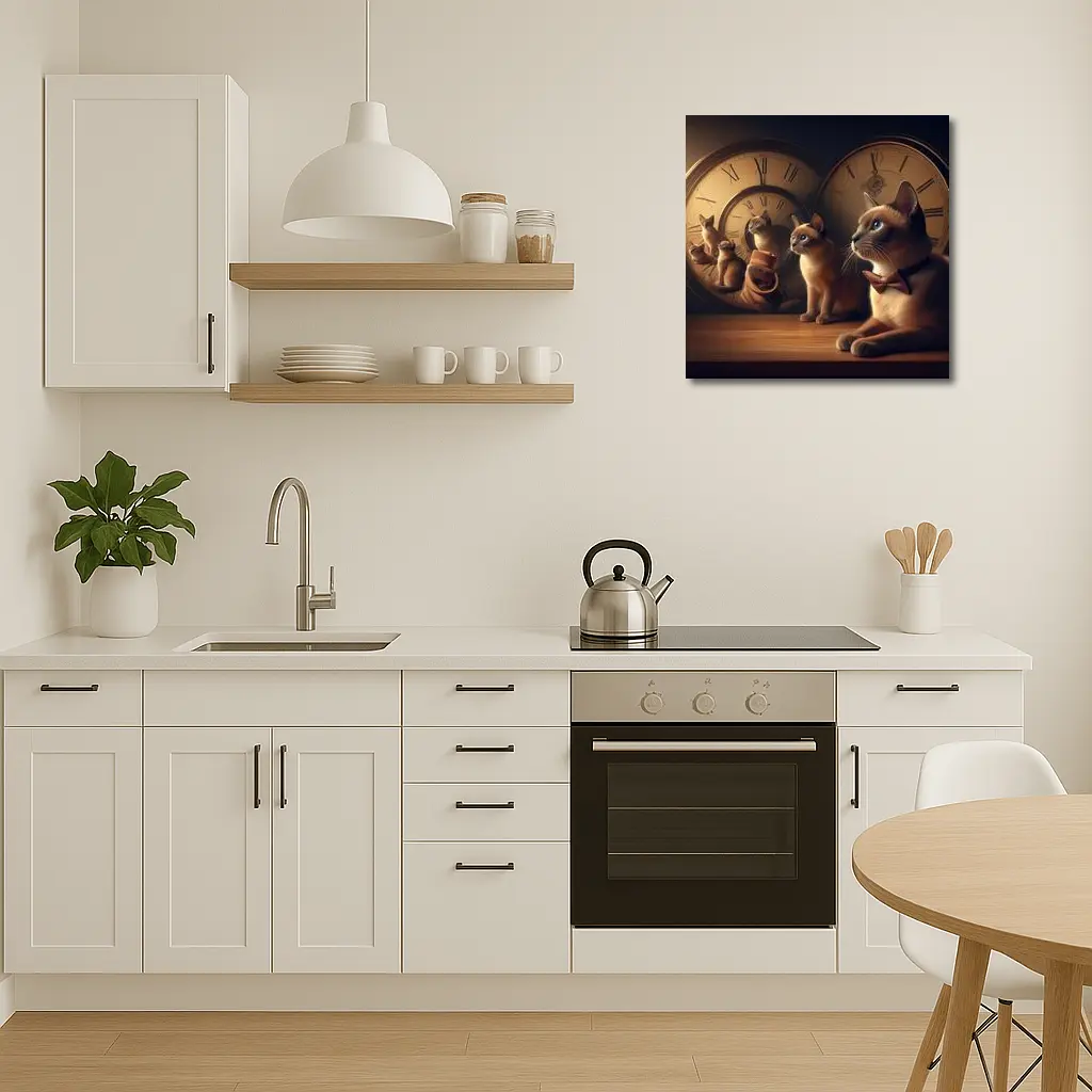 Siamese Cats With Vintage Clocks Background – Wall Art
