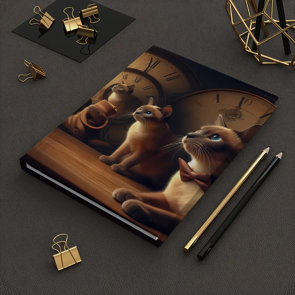 Siamese Cats With Vintage Clocks Background – Notebooks