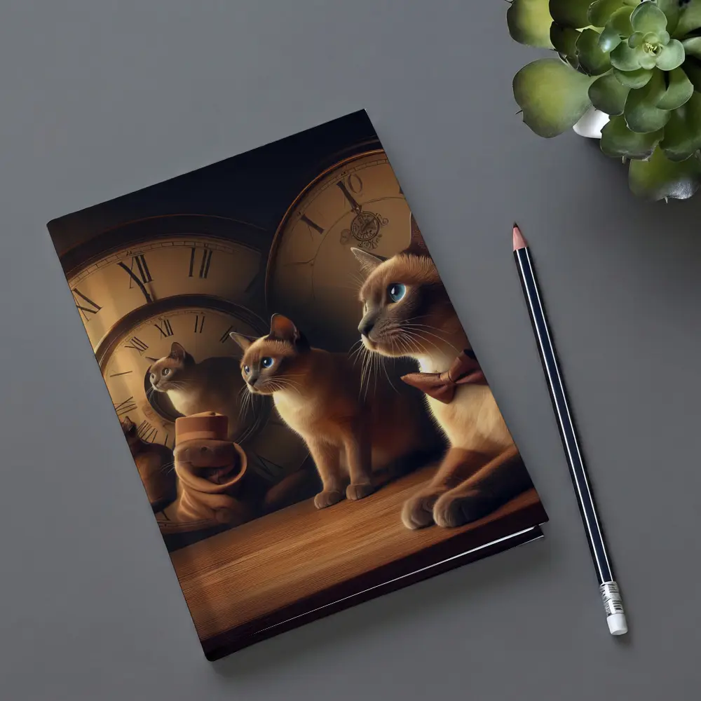 Siamese Cats With Vintage Clocks Background – Notebooks