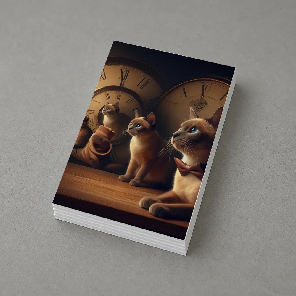 Siamese Cats With Vintage Clocks Background – Postcards