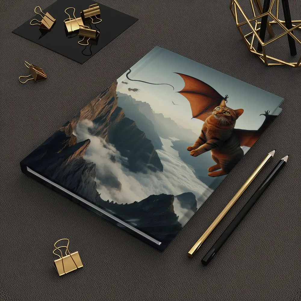 Flying Cat Dragon Over Misty Mountains – Notebooks