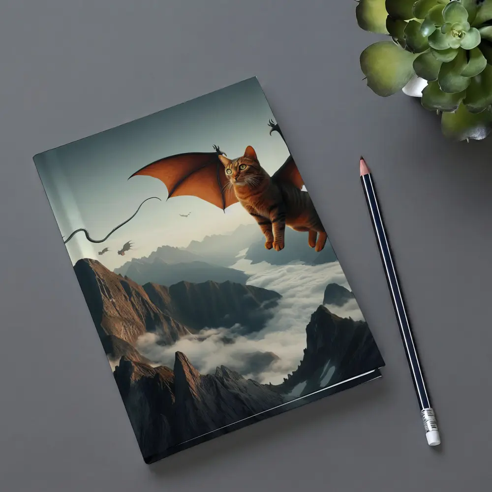 Flying Cat Dragon Over Misty Mountains – Notebooks