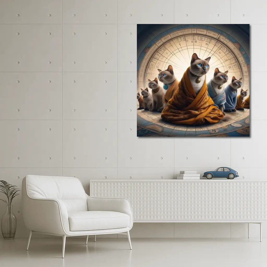 Siamese Cats Robed Zodiac Wheel Background – Wall Art