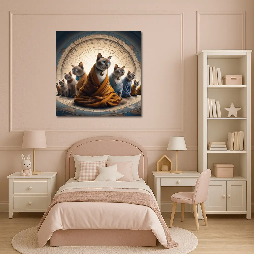 Siamese Cats Robed Zodiac Wheel Background – Wall Art