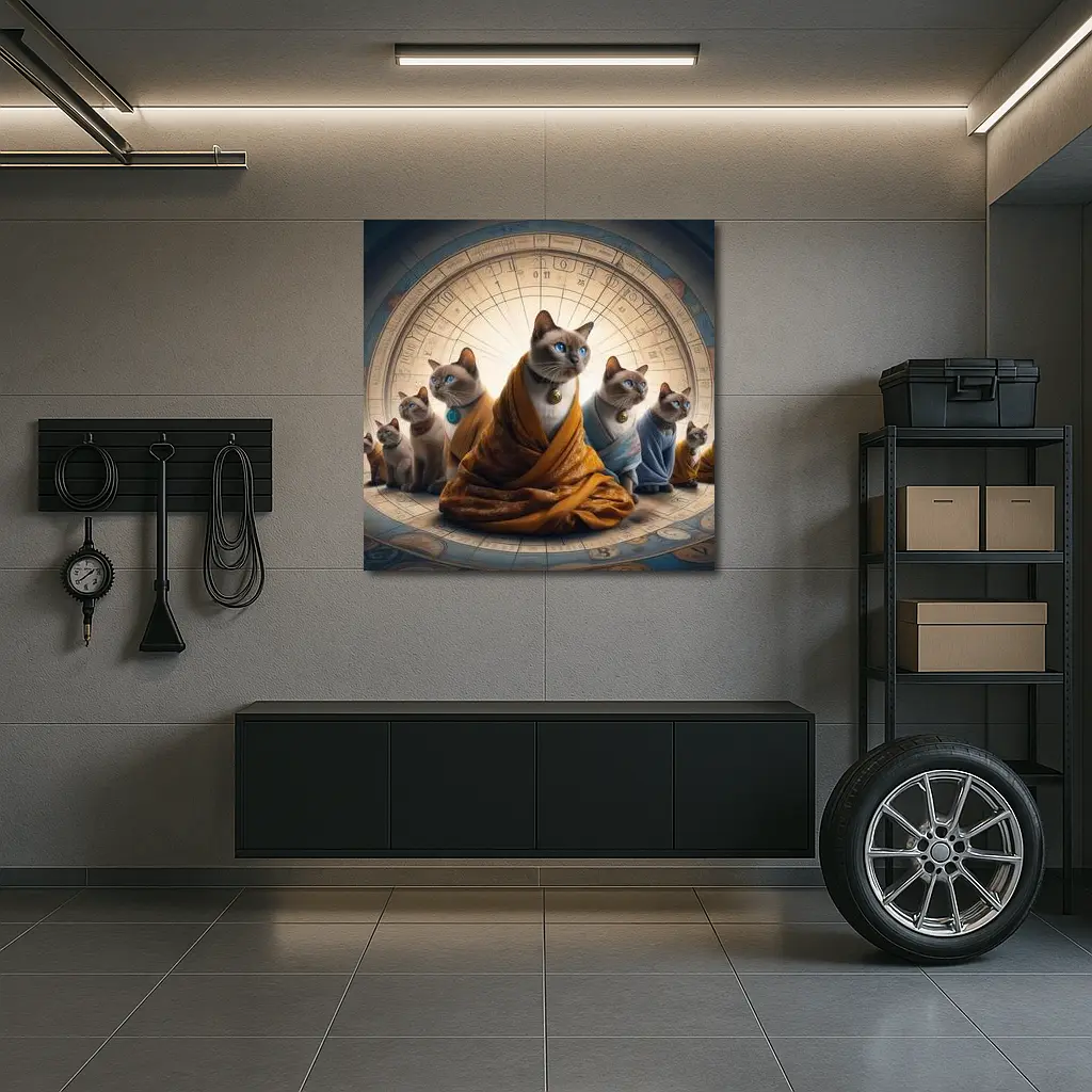 Siamese Cats Robed Zodiac Wheel Background – Wall Art