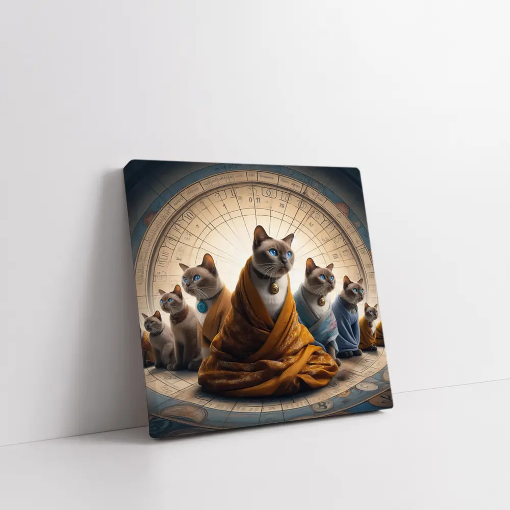 Siamese Cats Robed Zodiac Wheel Background – Wall Art
