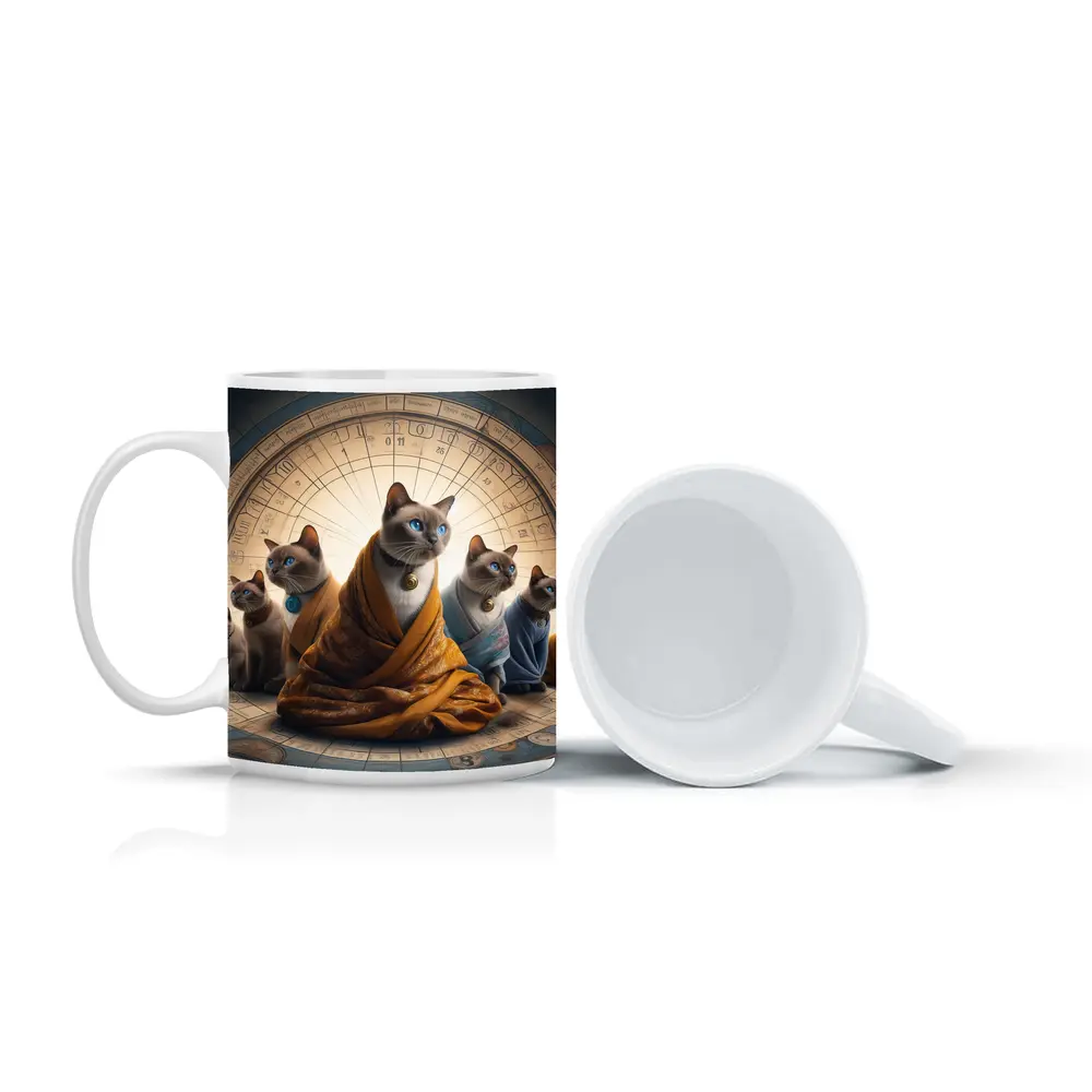 Siamese Cats Robed Zodiac Wheel Background – Mugs