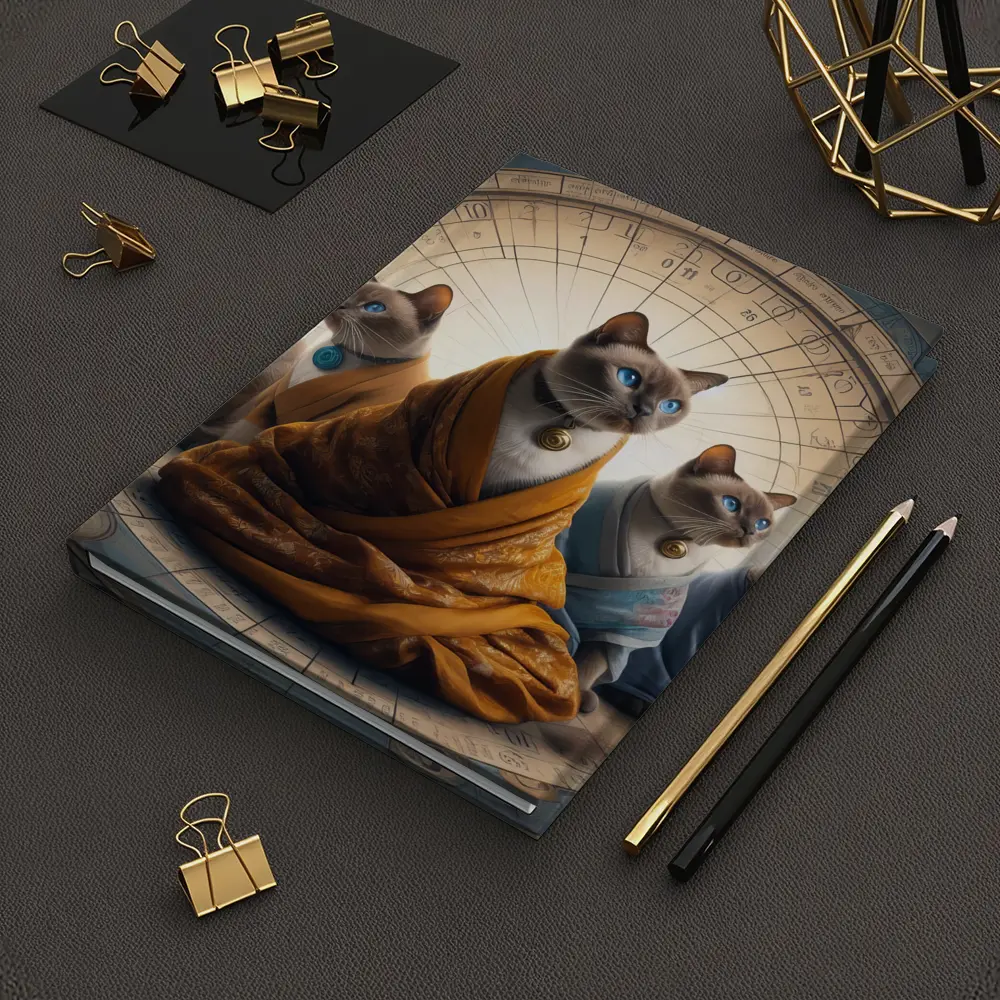 Siamese Cats Robed Zodiac Wheel Background – Notebooks