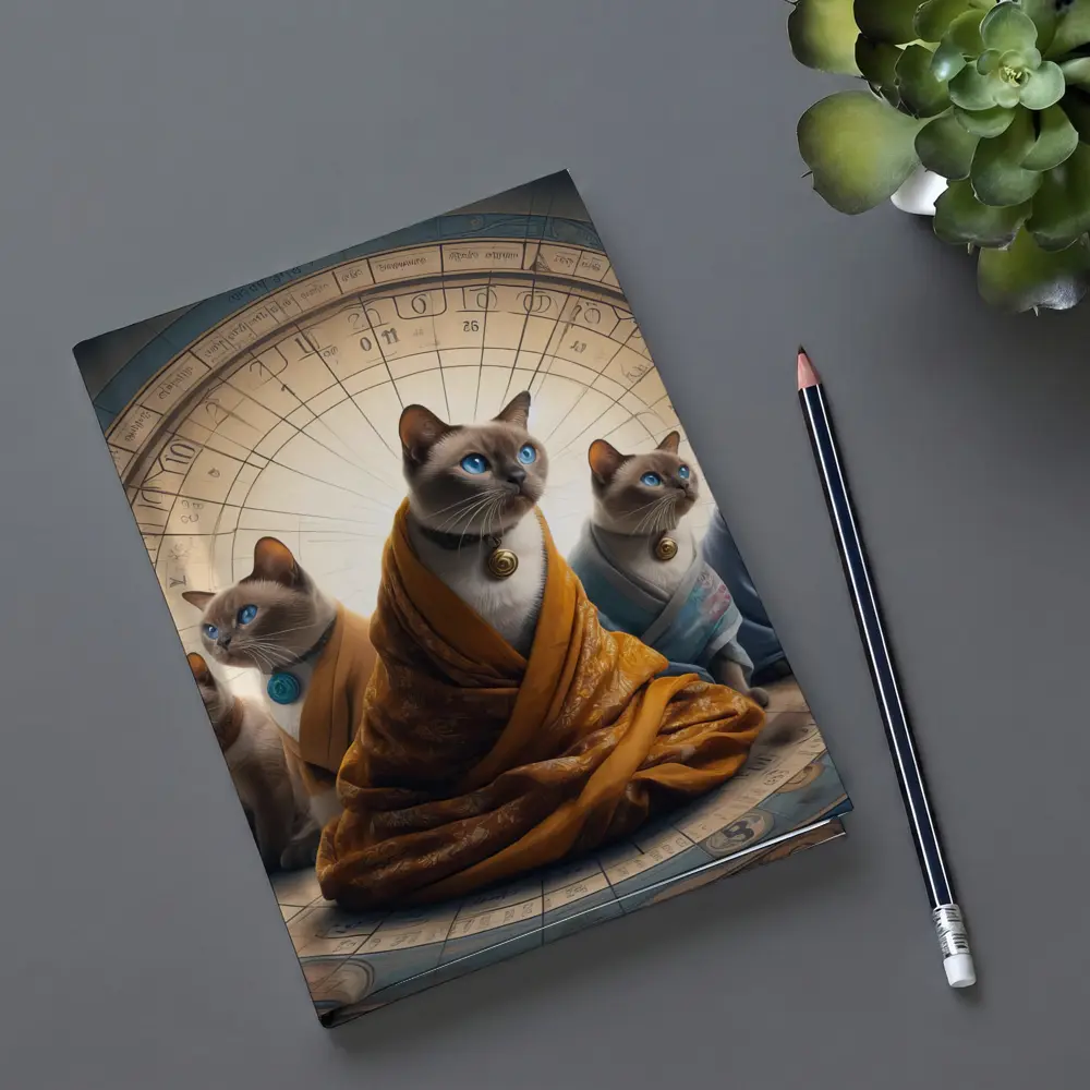 Siamese Cats Robed Zodiac Wheel Background – Notebooks
