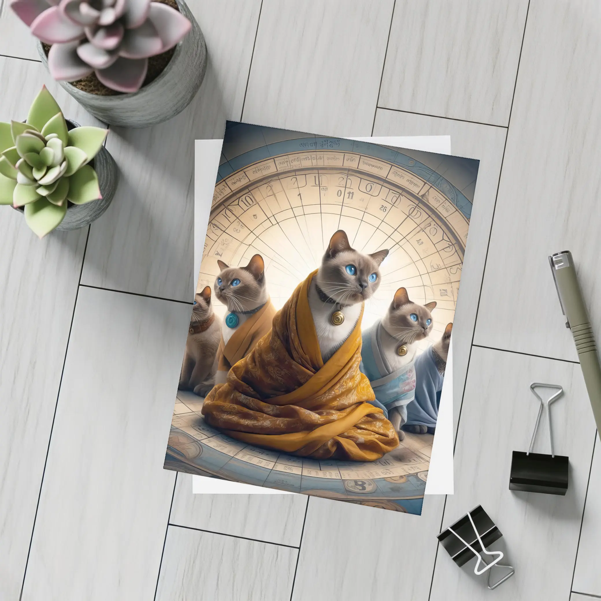 Siamese Cats Robed Zodiac Wheel Background – Postcards