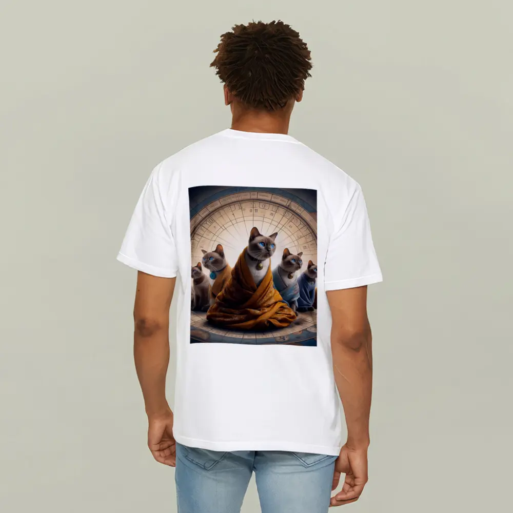 Siamese Cats Robed Zodiac Wheel Background – T-Shirts