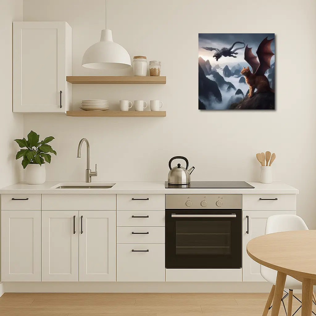 Orange Cat Dragon Wings Misty Mountain Fantasy – Wall Art