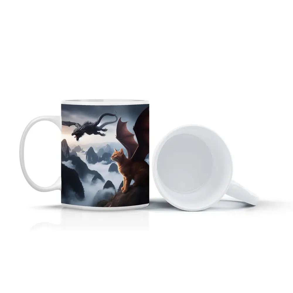 Orange Cat Dragon Wings Misty Mountain Fantasy – Mugs