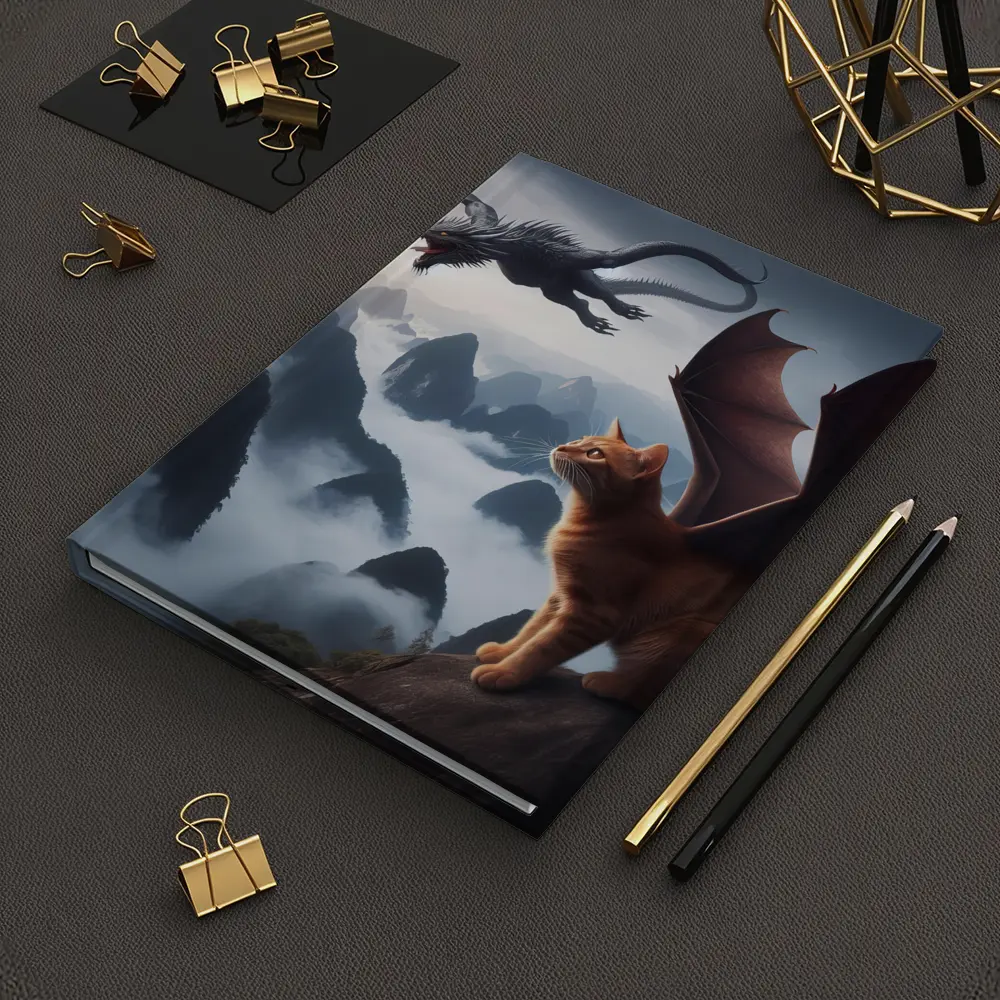 Orange Cat Dragon Wings Misty Mountain Fantasy – Notebooks