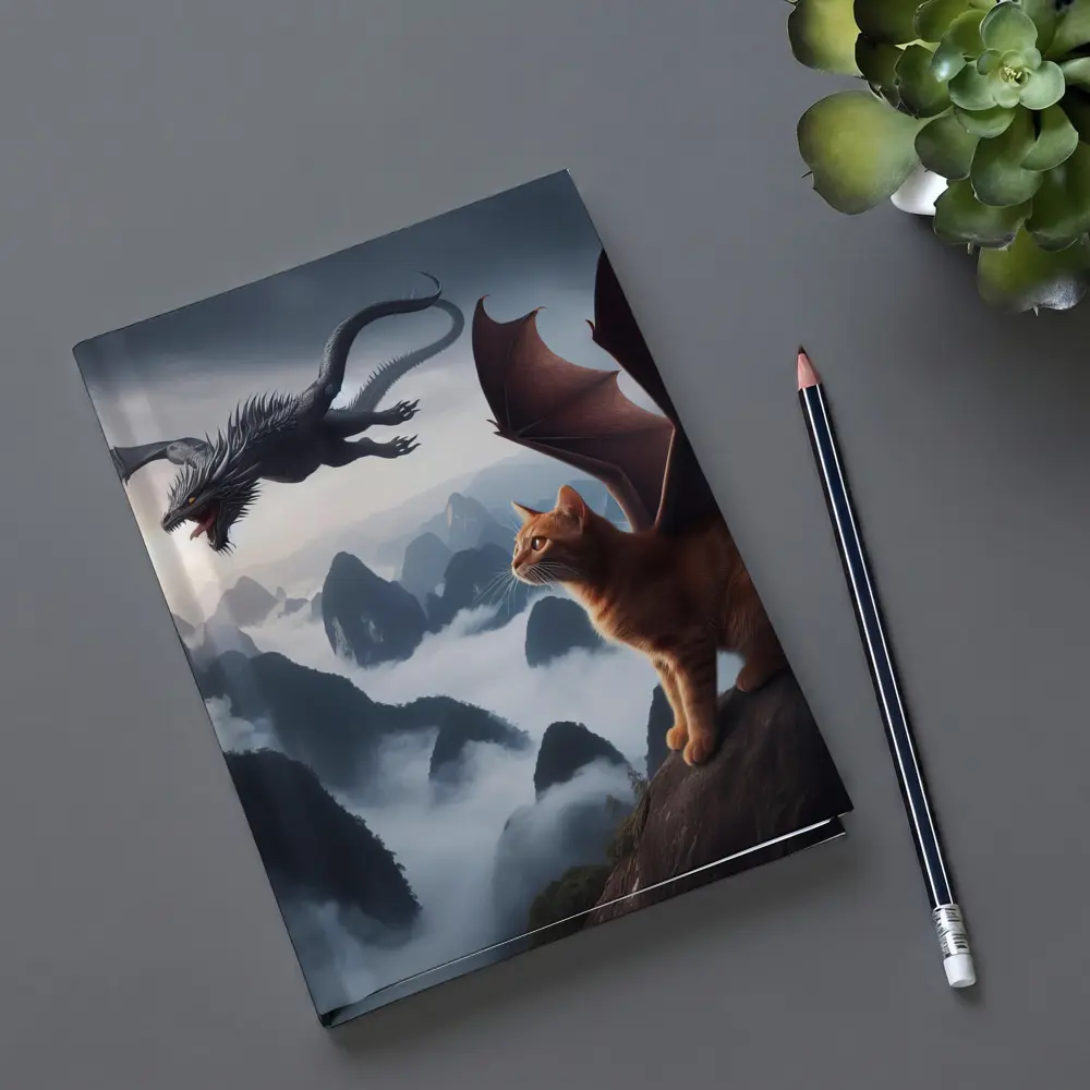 Orange Cat Dragon Wings Misty Mountain Fantasy – Notebooks